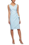 Alex Evenings Side Ruched Cocktail Dress In Light Blue