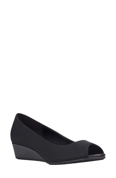 Bandolino Peep Toe Wedge Pump In Black Fabric