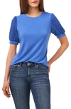 Cece Ruffle Neck Puff Sleeve Top In Moonlit