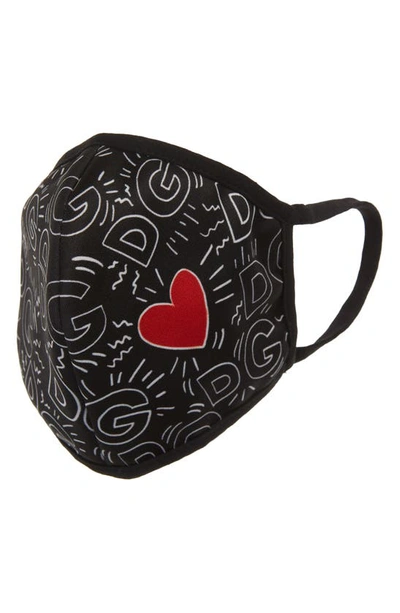 Dolce & Gabbana Reusable Dg Logo & Heart Print Cloth Mask Face Covering In Black