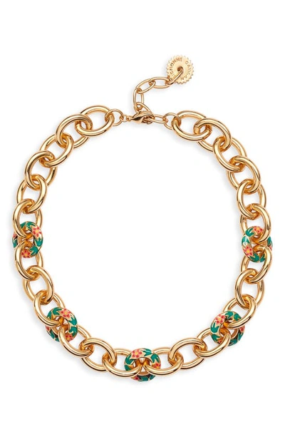 Mignonne Gavigan Hibiscus Floral Chain Link Necklace In Gold