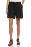 Karen Kane High Waist Pleated Linen Shorts In Black
