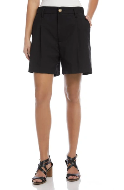 Karen Kane High Waist Pleated Linen Shorts In Black