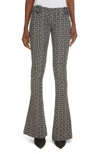 Balmain Low-rise Monogram Bootcut Trousers In Ivory Noir