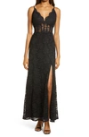 Morgan & Co. Corset Lace Sleeveless Gown In Black