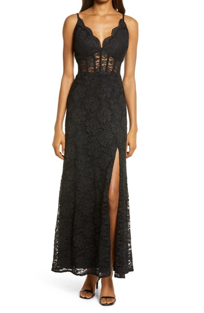 Morgan & Co. Corset Lace Sleeveless Gown In Black