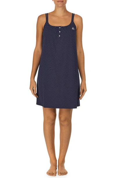 Lauren Ralph Lauren Double Strap Nightgown In Navy Dot