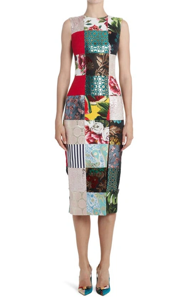 Dolce & Gabbana Patchwork Sleeveless Midi Dress In Multicolour