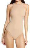 Skims Beige Jelly Sheer Crewneck Bodysuit In Clay