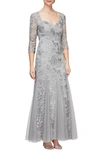ALEX EVENINGS FLORAL EMBROIDERED GOWN,81171054
