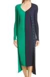 Staud Shoko Colorblock Body-con Sweaterdress In Clover/ Deep Sea