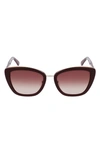 Longchamp Roseau 53mm Gradient Rectangle Sunglasses In Burgundy/ Brown