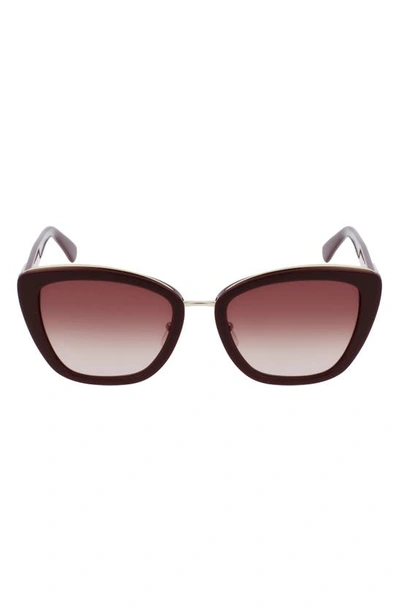 Longchamp Roseau 53mm Gradient Rectangle Sunglasses In Burgundy/ Brown