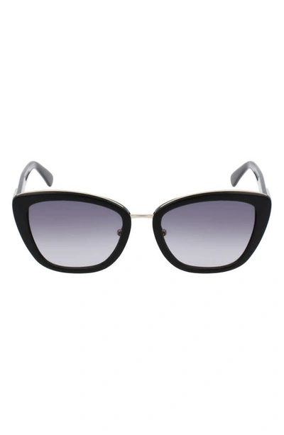 Longchamp Roseau 53mm Gradient Rectangle Sunglasses In Black/ Black