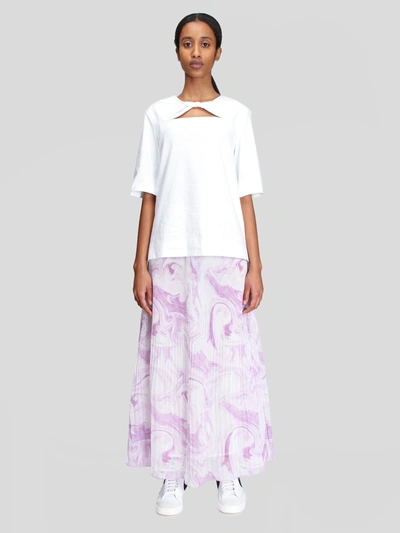 Ganni Watercolor Print Pleated Georgette Skirt In Orchid Bloom