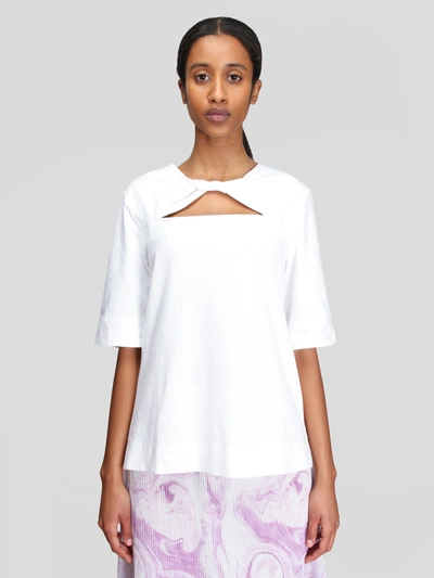 Ganni Twisted棉质针织t恤 In White