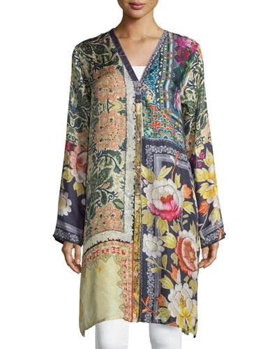 Johnny Was Shiro Printed Button-front Silk Tunic, Multi, Plus Size