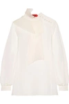 RONALD VAN DER KEMP Pleated organza-paneled silk blouse