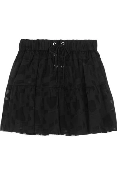 Iro Carmel Lace-up Chiffon And Tulle Mini Skirt In Black