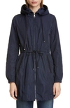 Moncler Fitted Waist Hooded Jacket In Blue
