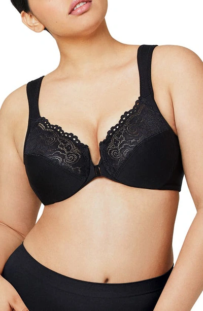 Glamorise Plus Size Wonderwire Front-closure Underwire Bra In Black