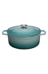 French Home French Enameled Cast Iron Round Dutch Oven In Quartz Blue