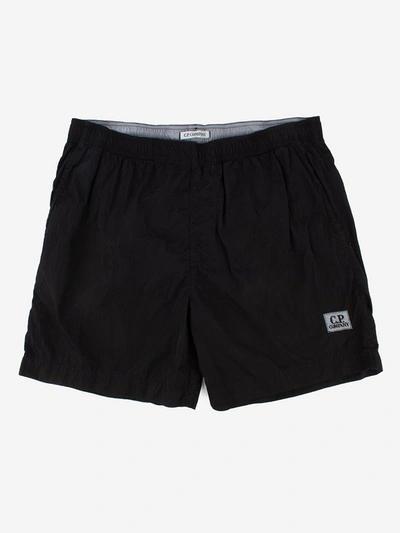 C.p. Company Chrome Garment Dyed Logo Swim Shorts In Black