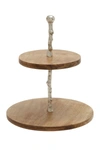 WILLOW ROW BROWN MANGO WOOD TIERED SERVER WITH ALUMINUM ACCENTS,758647146666