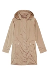 Cole Haan Signature Back Bow Packable Hooded Raincoat In Champagne