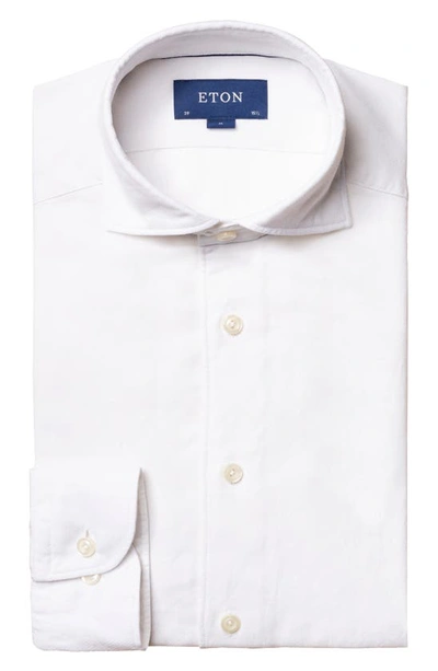 Eton Micro Weave Cotton & Silk Contemporary Fit Button Down Shirt In White