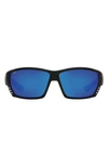 Costa Del Mar 62mm Polarized Oversize Rectangular Sunglasses In Solid Black