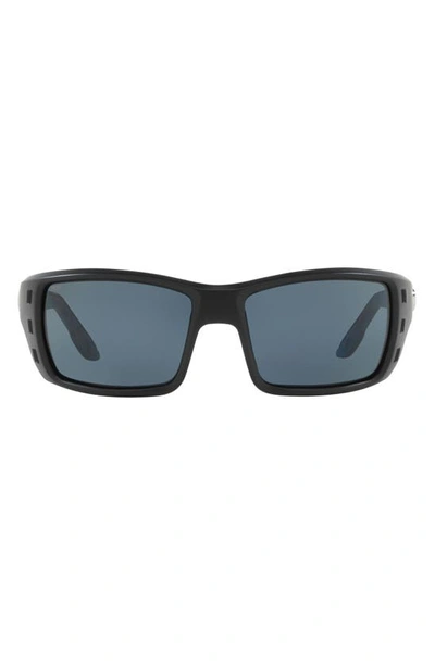 Costa Del Mar 63mm Oversize Polarized Rectangular Sunglasses In Solid Black