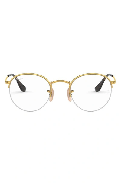 Ray Ban 48mm Round Blue Light Blocking Filtering Glasses In Gold