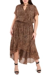 1.state Wildflower Bouquet Ruffle High/low Dress In Leopard Muses