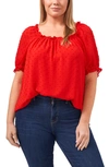 Cece Square Neck Clip Dot Top In Fireball