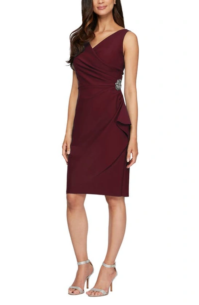Alex Evenings Side Ruched Cocktail Dress In Wine