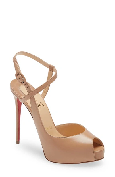 Christian Louboutin Jenlove Ankle Strap Peep Toe Stiletto In Nude