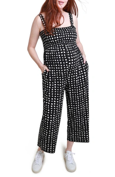 Ingrid & Isabelr Check Smocked Maternity Jumpsuit In Abstract Check