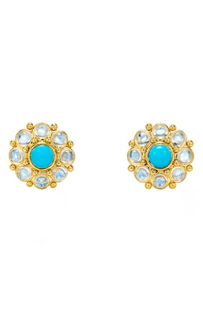 Temple St Clair Women's Celestial 18k Yellow Gold, Moonstone & Turquoise Mini Stella Cluster Earrings