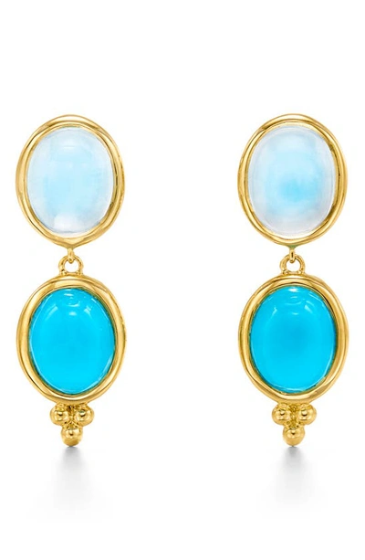 Temple St Clair Women's Cl Colour 18k Yellow Gold, Turquoise & Blue Moonstone Double-drop Earrings