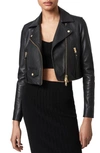 Allsaints Elora Cropped Leather Biker Jacket In Black