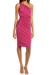 Katie May High Roller One-shoulder Dress In Pink Peacock