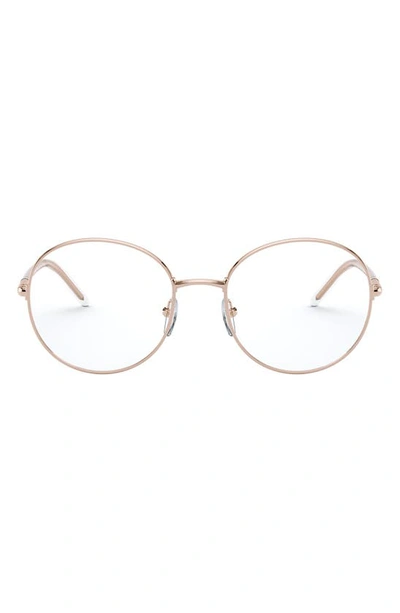 Prada 53mm Round Optical Glasses In Pink Gold