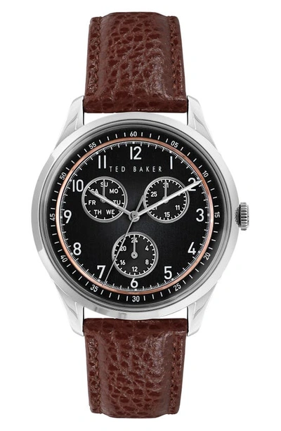 TED BAKER DAQUIR MULTIFUNCTION LEATHER STRAP WATCH, 40MM BKPDQS1089I
