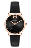 Ted Baker Fitzrovia Bow Leather Strap Watch, 34mm In Black