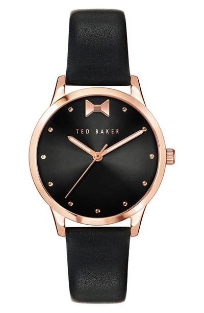 Ted Baker Fitzrovia Bow Leather Strap Watch, 34mm In Black