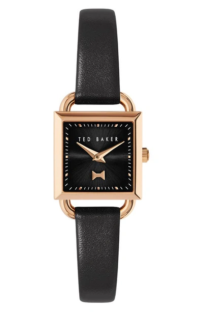 Ted Baker Taliah Bow Leather Strap Watch, 24mm In Black