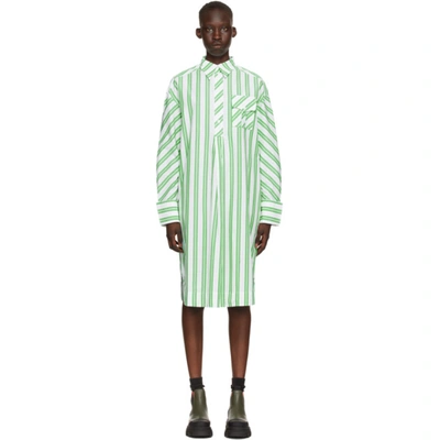 Ganni White & Green Stripe Oversized Shirt Dress