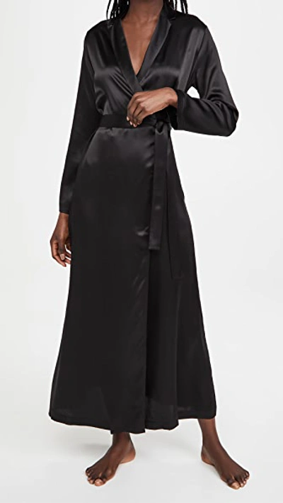 La Perla Belted Silk-satin Robe In Black