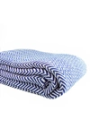 Melange Cotton Herringbone Blanket In Navy
